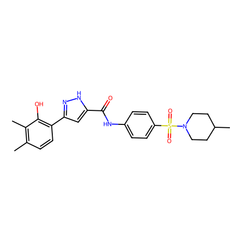 3-(2-hydroxy-3,4-dimethylphenyl)-N-(4-((4-methylpiperidin-1-yl)sulfonyl)phenyl)-1H-pyrazole-5-carboxamide structure