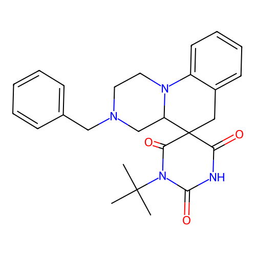 3'-benzyl-1-tert-butylspiro[1,3-diazinane-5,5'-2,4,4a,6-tetrahydro-1H-pyrazino[1,2-a]quinoline]-2,4,6-trione structure