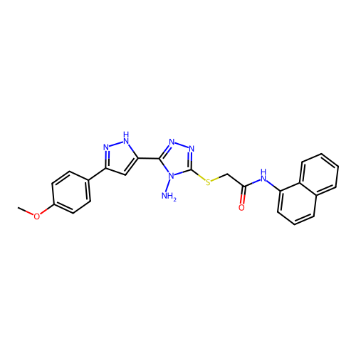 2-((4-amino-5-(3-(4-methoxyphenyl)-1H-pyrazol-5-yl)-4H-1,2,4-triazol-3-yl)thio)-N-(naphthalen-1-yl)acetamide structure