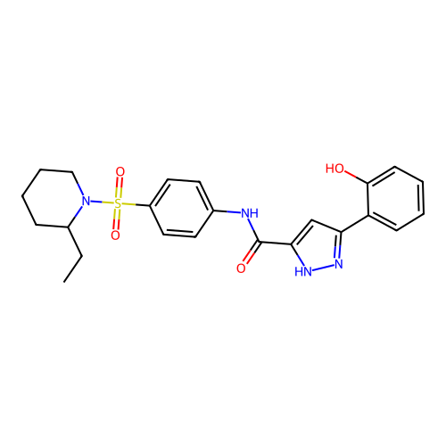(5Z)-N-[4-(2-ethylpiperidin-1-yl)sulfonylphenyl]-5-(6-oxocyclohexa-2,4-dien-1-ylidene)-1,2-dihydropyrazole-3-carboxamide structure