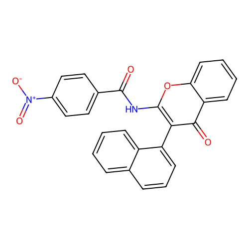 N-(3-(naphthalen-1-yl)-4-oxo-4H-chromen-2-yl)-4-nitrobenzamide structure