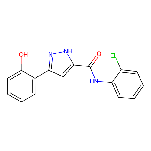 N-(2-chlorophenyl)-5-(2-hydroxyphenyl)-1H-pyrazole-3-carboxamide structure