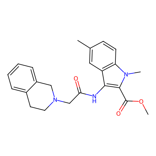 methyl 3-(2-(3,4-dihydroisoquinolin-2(1H)-yl)acetamido)-1,5-dimethyl-1H-indole-2-carboxylate structure
