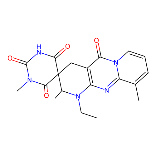 1-ethyl-1',2,10-trimethyl-1,2-dihydro-1'H-spiro[dipyrido[1,2-a:2',3'-d]pyrimidine-3,5'-pyrimidine]-2',4',5,6'(3'H,4H)-tetraone structure