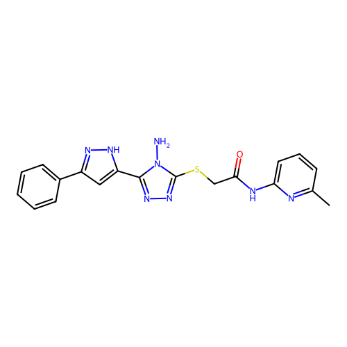 2-((4-amino-5-(3-phenyl-1H-pyrazol-5-yl)-4H-1,2,4-triazol-3-yl)thio)-N-(6-methylpyridin-2-yl)acetamide structure