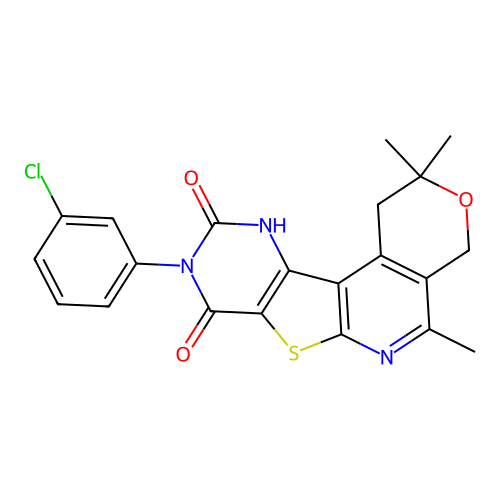 9-(3-chlorophenyl)-2,2,5-trimethyl-9,11-dihydro-1H-pyrano[4'',3'':4',5']pyrido[3',2':4,5]thieno[3,2-d]pyrimidine-8,10(2H,4H)-dione structure
