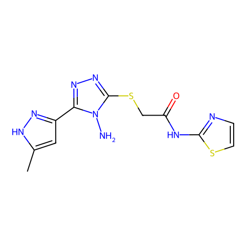 2-((4-amino-5-(3-methyl-1H-pyrazol-5-yl)-4H-1,2,4-triazol-3-yl)thio)-N-(thiazol-2-yl)acetamide structure