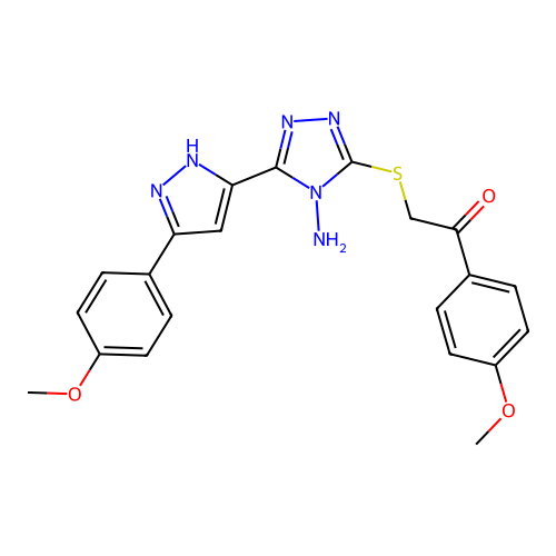 2-((4-amino-5-(3-(4-methoxyphenyl)-1H-pyrazol-5-yl)-4H-1,2,4-triazol-3-yl)thio)-1-(4-methoxyphenyl)ethanone structure