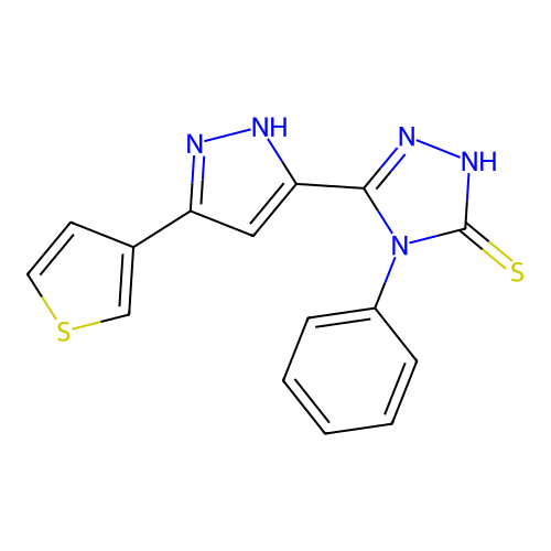4-phenyl-3-(3-thiophen-3-yl-1H-pyrazol-5-yl)-1H-1,2,4-triazole-5-thione structure