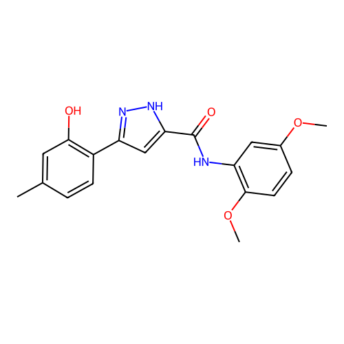 (5E)-N-(2,5-dimethoxyphenyl)-5-(4-methyl-6-oxocyclohexa-2,4-dien-1-ylidene)-1,2-dihydropyrazole-3-carboxamide structure