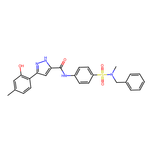 N-{4-[benzyl(methyl)sulfamoyl]phenyl}-5-(2-hydroxy-4-methylphenyl)-1H-pyrazole-3-carboxamide structure