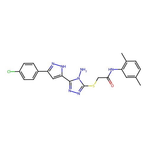 2-((4-amino-5-(3-(4-chlorophenyl)-1H-pyrazol-5-yl)-4H-1,2,4-triazol-3-yl)thio)-N-(2,5-dimethylphenyl)acetamide structure
