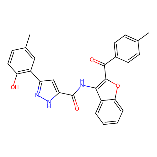 5-(2-Hydroxy-5-methyl-phenyl)-2H-pyrazole-3-carboxylic acid [2-(4-methyl-benzoyl)-benzofuran-3-yl]-amide structure