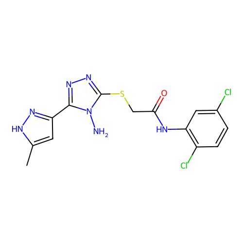 2-((4-amino-5-(3-methyl-1H-pyrazol-5-yl)-4H-1,2,4-triazol-3-yl)thio)-N-(2,5-dichlorophenyl)acetamide structure