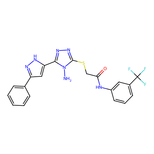 2-((4-amino-5-(3-phenyl-1H-pyrazol-5-yl)-4H-1,2,4-triazol-3-yl)thio)-N-(3-(trifluoromethyl)phenyl)acetamide structure