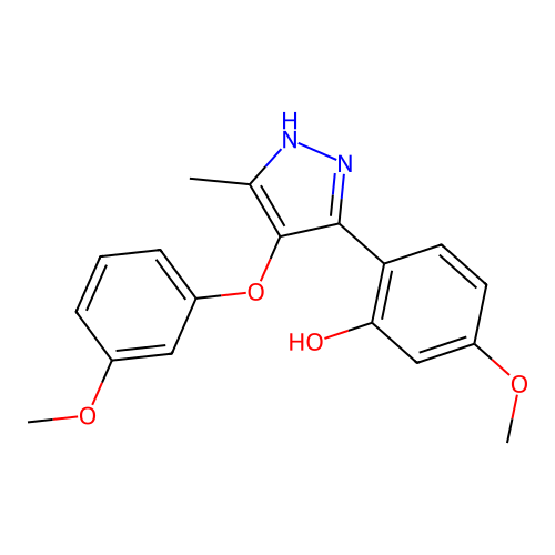 5-methoxy-2-(4-(3-methoxyphenoxy)-5-methyl-1H-pyrazol-3-yl)phenol structure