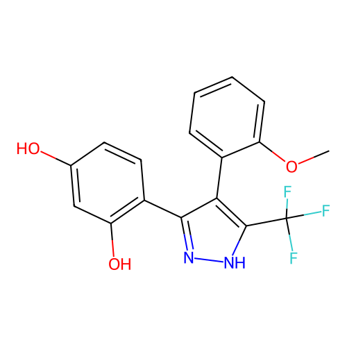 4-(4-(2-methoxyphenyl)-5-(trifluoromethyl)-1H-pyrazol-3-yl)benzene-1,3-diol structure