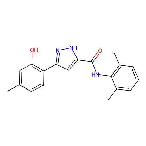 N-(2,6-dimethylphenyl)-5-(2-hydroxy-4-methylphenyl)-1H-pyrazole-3-carboxamide structure