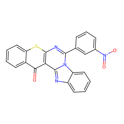 7-(3-nitrophenyl)-14H-benzo[4,5]imidazo[1,2-c]thiochromeno[3,2-e]pyrimidin-14-one structure