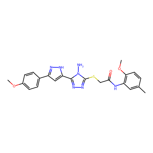2-((4-amino-5-(3-(4-methoxyphenyl)-1H-pyrazol-5-yl)-4H-1,2,4-triazol-3-yl)thio)-N-(2-methoxy-5-methylphenyl)acetamide structure
