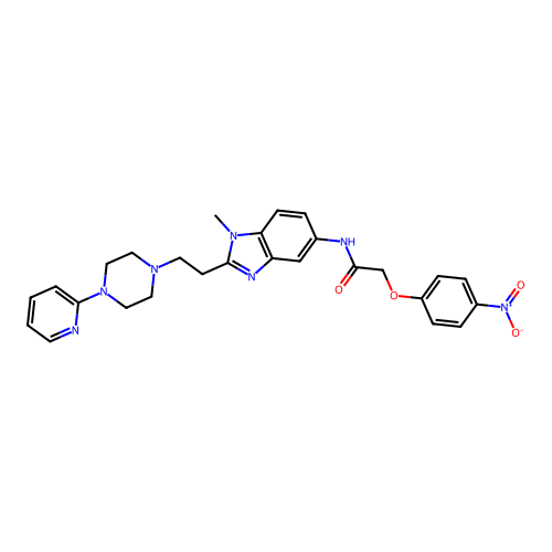 N-[1-methyl-2-[2-(4-pyridin-2-ylpiperazin-1-yl)ethyl]benzimidazol-5-yl]-2-(4-nitrophenoxy)acetamide structure