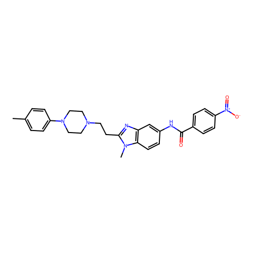 N-(1-methyl-2-(2-(4-(p-tolyl)piperazin-1-yl)ethyl)-1H-benzo[d]imidazol-5-yl)-4-nitrobenzamide structure