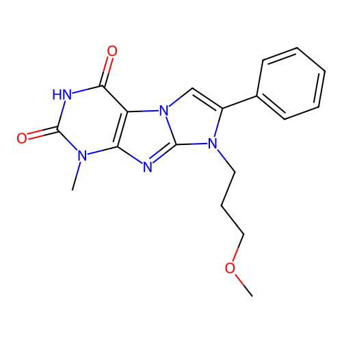 4-hydroxy-8-(3-methoxypropyl)-1-methyl-7-phenyl-1H-imidazo[2,1-f]purin-2(8H)-one structure