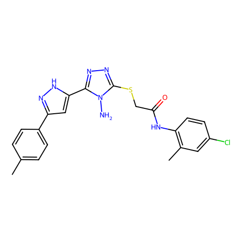 2-((4-amino-5-(3-(p-tolyl)-1H-pyrazol-5-yl)-4H-1,2,4-triazol-3-yl)thio)-N-(4-chloro-2-methylphenyl)acetamide structure