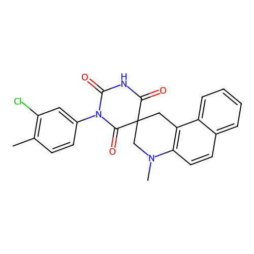 1'-(3-chloro-4-methylphenyl)-4-methyl-3,4-dihydro-1H,1'H-spiro[benzo[f]quinoline-2,5'-pyrimidine]-2',4',6'(3'H)-trione structure
