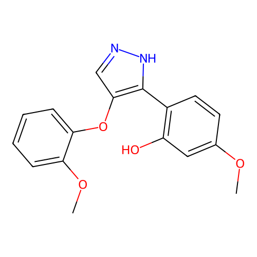 5-methoxy-2-[4-(2-methoxyphenoxy)-1H-pyrazol-3-yl]phenol structure