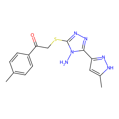 2-[[4-amino-5-(5-methyl-1H-pyrazol-3-yl)-1,2,4-triazol-3-yl]sulfanyl]-1-(4-methylphenyl)ethanone structure