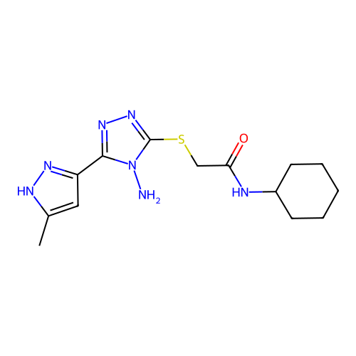 2-[4-amino-5-(3-methylpyrazol-5-yl)(1,2,4-triazol-3-ylthio)]-N-cyclohexylaceta mide structure