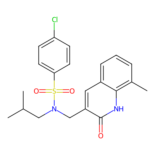 4-chloro-N-((2-hydroxy-8-methylquinolin-3-yl)methyl)-N-isobutylbenzenesulfonamide structure