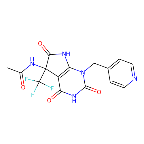 N-(2,4,6-trioxo-1-(pyridin-4-ylmethyl)-5-(trifluoromethyl)-2,3,4,5,6,7-hexahydro-1H-pyrrolo[2,3-d]pyrimidin-5-yl)acetamide structure