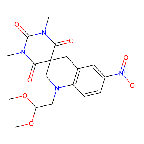 1'-(2,2-dimethoxyethyl)-1,3-dimethyl-6'-nitro-1',4'-dihydro-2H,2'H-spiro[pyrimidine-5,3'-quinoline]-2,4,6(1H,3H)-trione structure