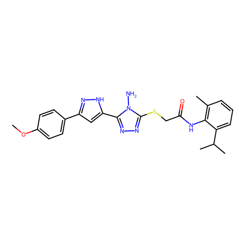 2-((4-amino-5-(3-(4-methoxyphenyl)-1H-pyrazol-5-yl)-4H-1,2,4-triazol-3-yl)thio)-N-(2-isopropyl-6-methylphenyl)acetamide structure