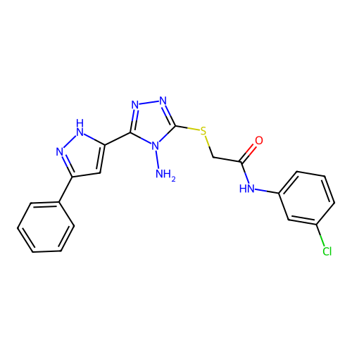 2-((4-amino-5-(3-phenyl-1H-pyrazol-5-yl)-4H-1,2,4-triazol-3-yl)thio)-N-(3-chlorophenyl)acetamide structure
