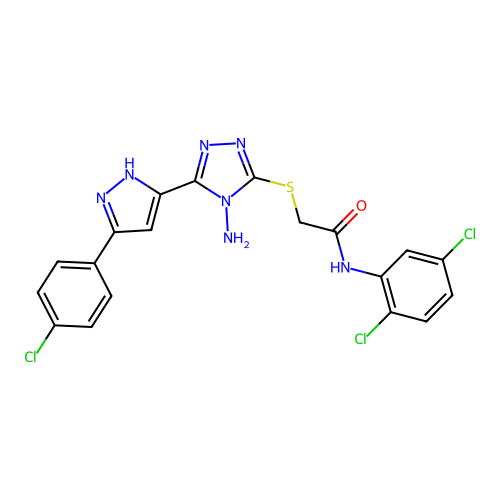 2-((4-amino-5-(3-(4-chlorophenyl)-1H-pyrazol-5-yl)-4H-1,2,4-triazol-3-yl)thio)-N-(2,5-dichlorophenyl)acetamide structure