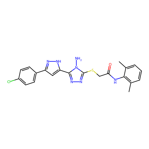 2-((4-amino-5-(3-(4-chlorophenyl)-1H-pyrazol-5-yl)-4H-1,2,4-triazol-3-yl)thio)-N-(2,6-dimethylphenyl)acetamide structure