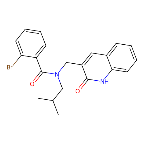 2-bromo-N-(2-methylpropyl)-N-[(2-oxo-1H-quinolin-3-yl)methyl]benzamide structure