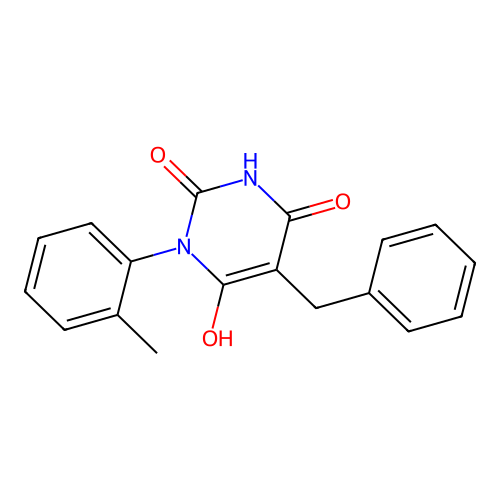 5-benzyl-4,6-dihydroxy-1-(2-methylphenyl)pyrimidin-2(1H)-one structure