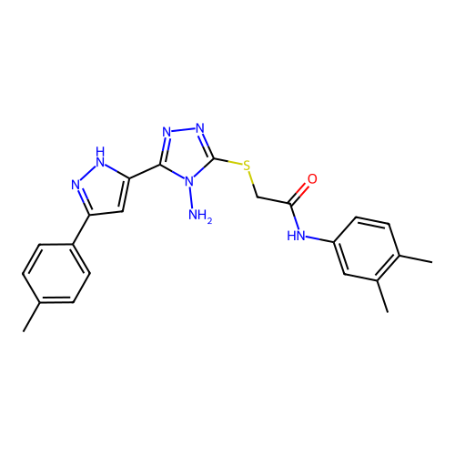 2-((4-amino-5-(3-(p-tolyl)-1H-pyrazol-5-yl)-4H-1,2,4-triazol-3-yl)thio)-N-(3,4-dimethylphenyl)acetamide structure