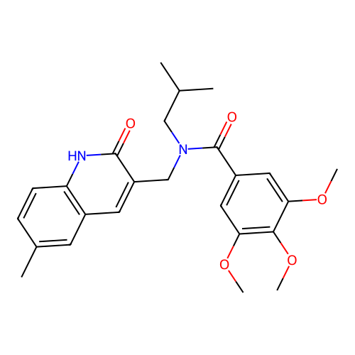 3,4,5-trimethoxy-N-[(6-methyl-2-oxo-1H-quinolin-3-yl)methyl]-N-(2-methylpropyl)benzamide structure