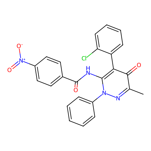 N-(4-(2-chlorophenyl)-6-methyl-5-oxo-2-phenyl-2,5-dihydropyridazin-3-yl)-4-nitrobenzamide structure