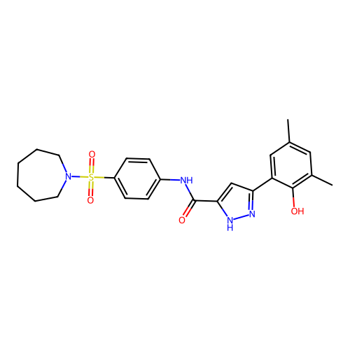 N-[4-(azepan-1-ylsulfonyl)phenyl]-5-(2-hydroxy-3,5-dimethylphenyl)-1H-pyrazole-3-carboxamide structure