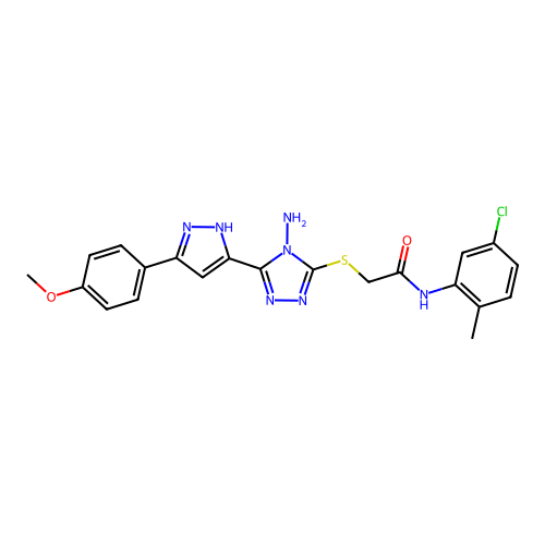 2-((4-amino-5-(3-(4-methoxyphenyl)-1H-pyrazol-5-yl)-4H-1,2,4-triazol-3-yl)thio)-N-(5-chloro-2-methylphenyl)acetamide structure
