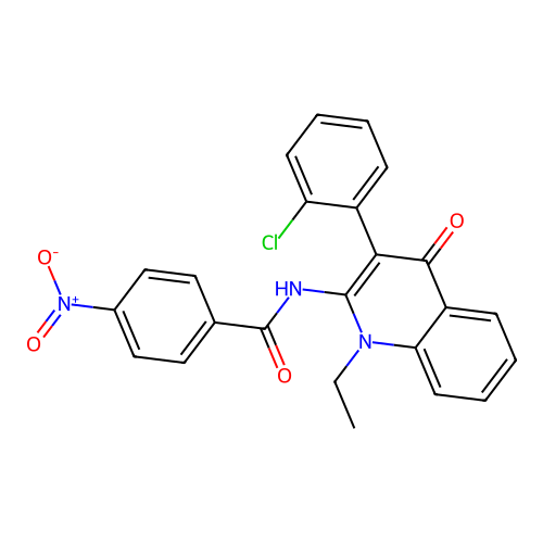 N-(3-(2-chlorophenyl)-1-ethyl-4-oxo-1,4-dihydroquinolin-2-yl)-4-nitrobenzamide structure
