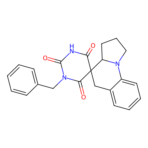 1-benzyl-2-hydroxy-1',2',3',3a'-tetrahydro-4H,5'H-spiro[pyrimidine-5,4'-pyrrolo[1,2-a]quinoline]-4,6(1H)-dione structure