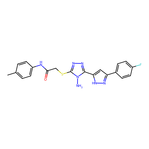 2-((4-amino-5-(3-(4-fluorophenyl)-1H-pyrazol-5-yl)-4H-1,2,4-triazol-3-yl)thio)-N-(p-tolyl)acetamide structure