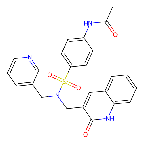 N-[4-[(2-oxo-1H-quinolin-3-yl)methyl-(pyridin-3-ylmethyl)sulfamoyl]phenyl]acetamide structure